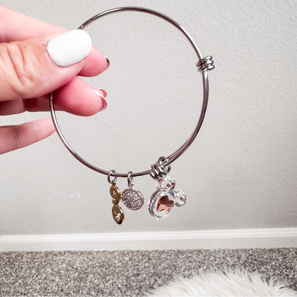 Disney Mickey 90th Anniversary Stainless Steel Charm Bangle NWT
